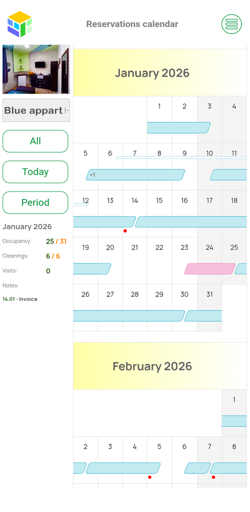 Calendario mensual de reservas de un apartamento