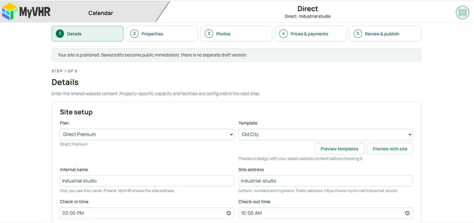 MyVHR Direct administration panel